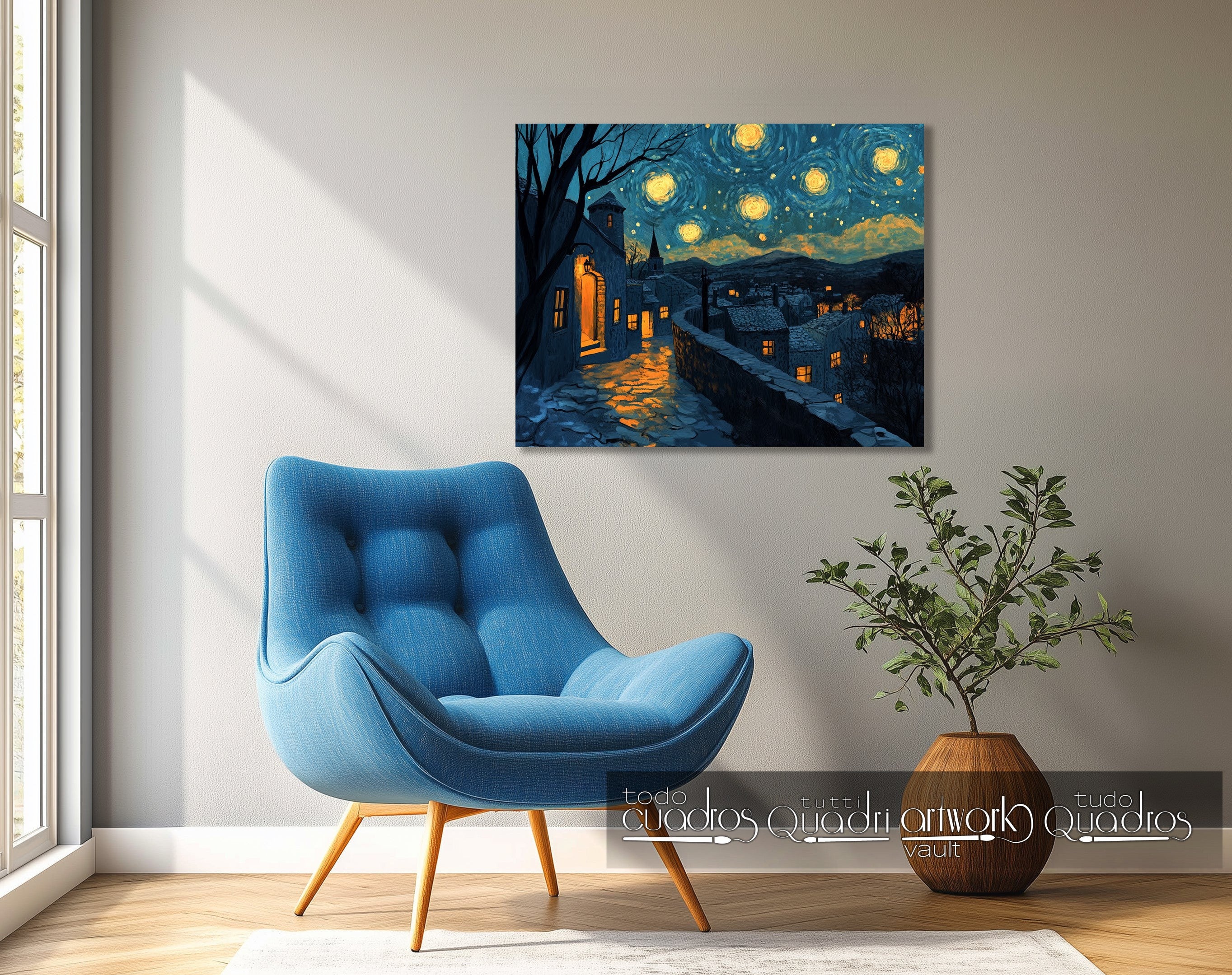 Paseo nocturno, estilo Van Gogh moderno